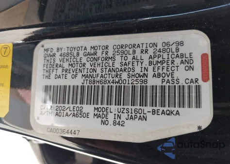 1998 Lexus Gs 400 z USA, uszkodzony, nr VIN JT8BH68X4W0012598